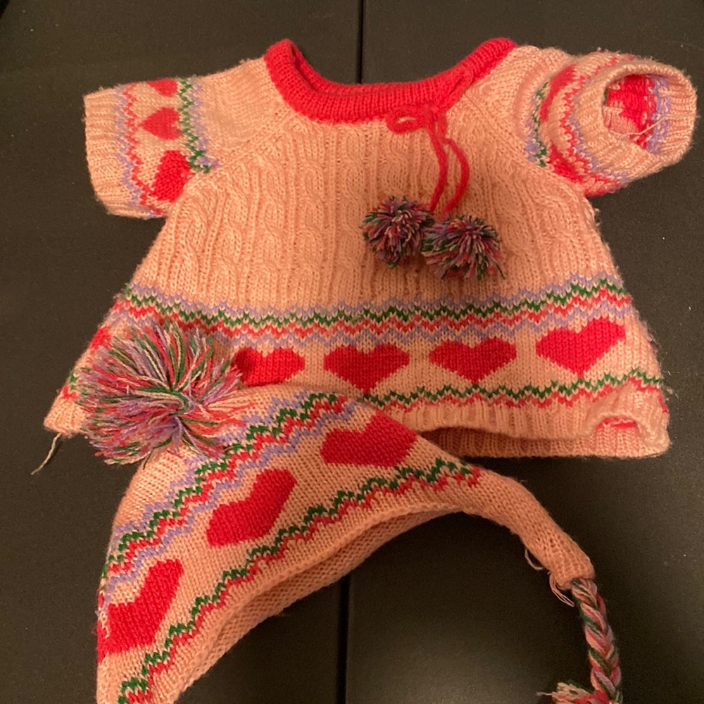 Build a Bear Pink Sweater Dress Hat outfit hearts RETIRED fair isle set